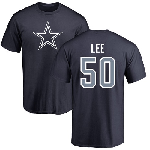 Men Dallas Cowboys Navy Blue Sean Lee Name and Number Logo #50 Nike NFL T Shirt